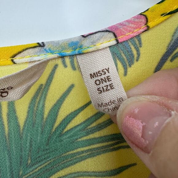 Soft Surroundings Kimono Womens ONE SIZE Swim Coverup Yellow Tropical Parrot - Picture 4 of 7